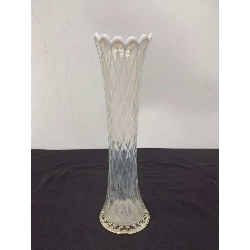 Jefferson Glass Diamond Oval Thumbprint White Opalescent Swung Vase